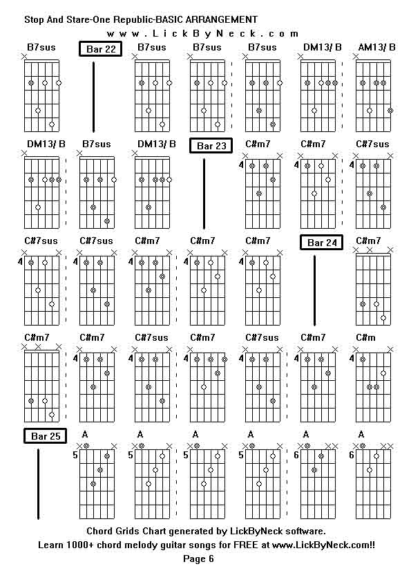 Chord Grids Chart of chord melody fingerstyle guitar song-Stop And Stare-One Republic-BASIC ARRANGEMENT,generated by LickByNeck software.